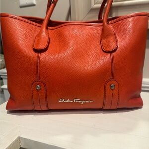 Salvatore Ferragamo Pebbled Leather Vibrant Orange Tote